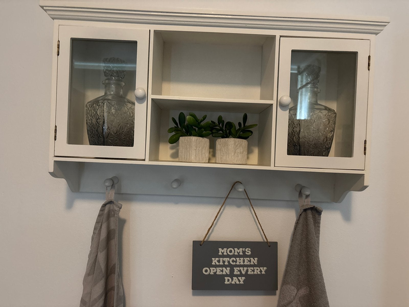 Decoratieve Keukenwandplank met Kastjes en Haken, Ophalen, Hout, Wit, Overige typen