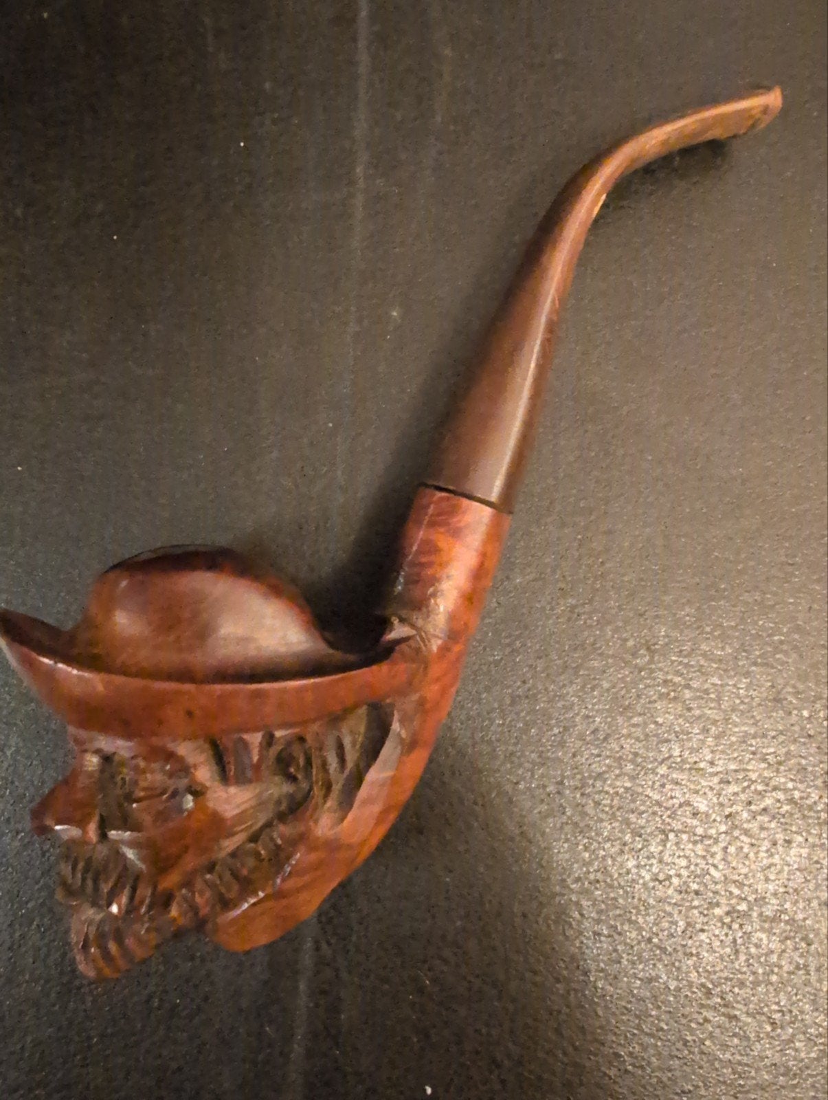 Antieke houten pijp met gesneden gezicht, Antiek en Kunst, Ophalen of Verzenden