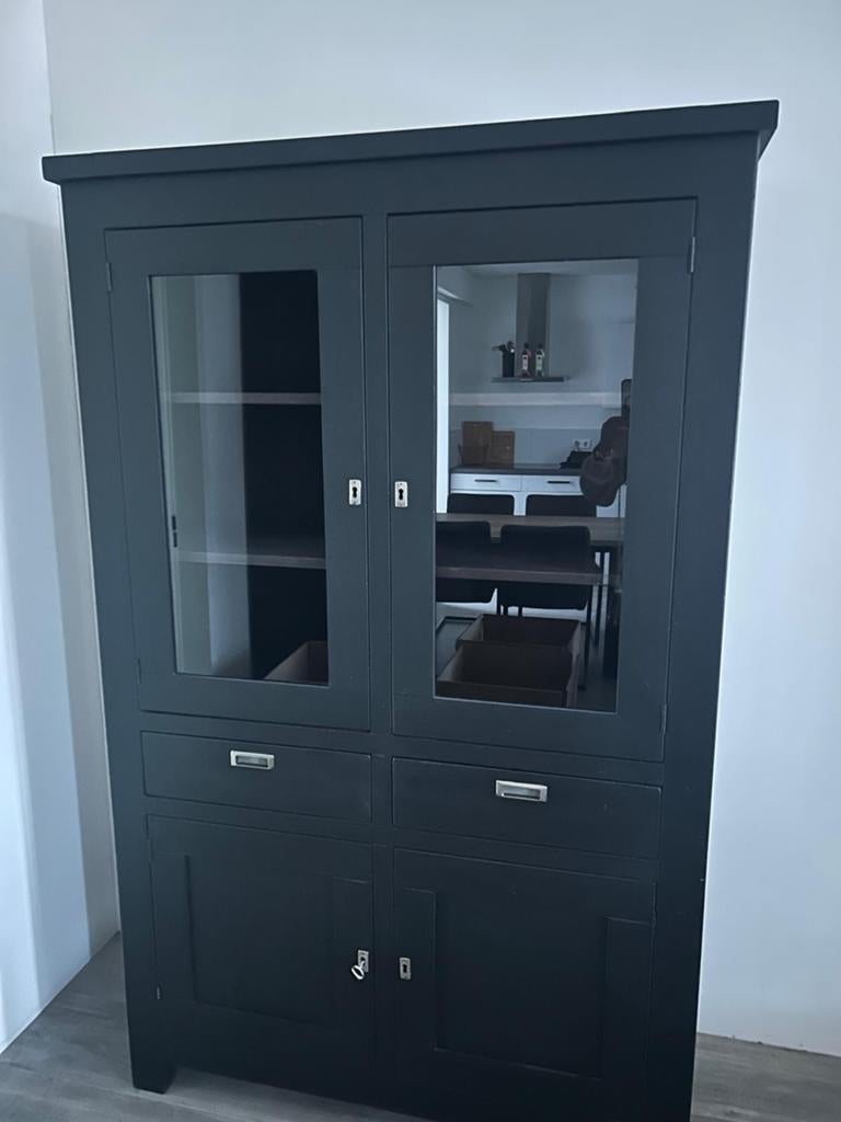 Zwart houten meubelset: vitrinekast, tv-meubel, salontafel, Ophalen, Gebruikt