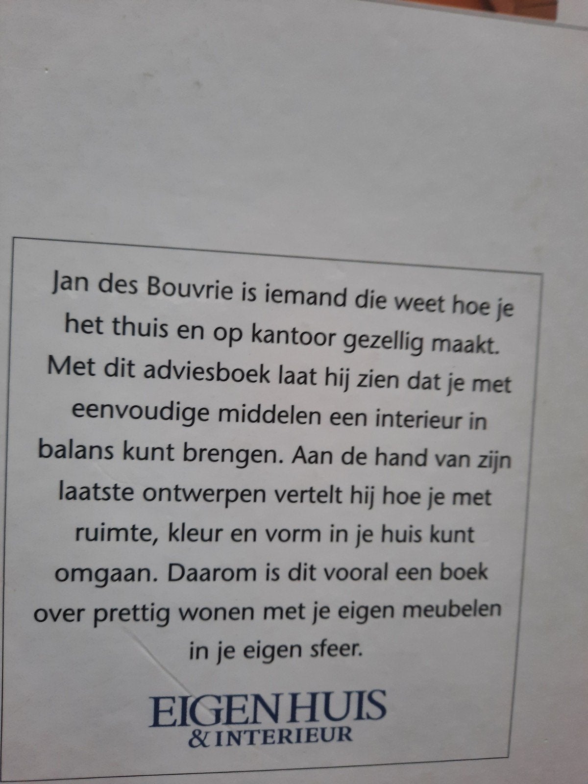 Jan des Bouvrie Interieur-adviesboek - Hardcover, Ophalen of Verzenden, Nieuw, Jan des Bouvrie, Interieur en Design