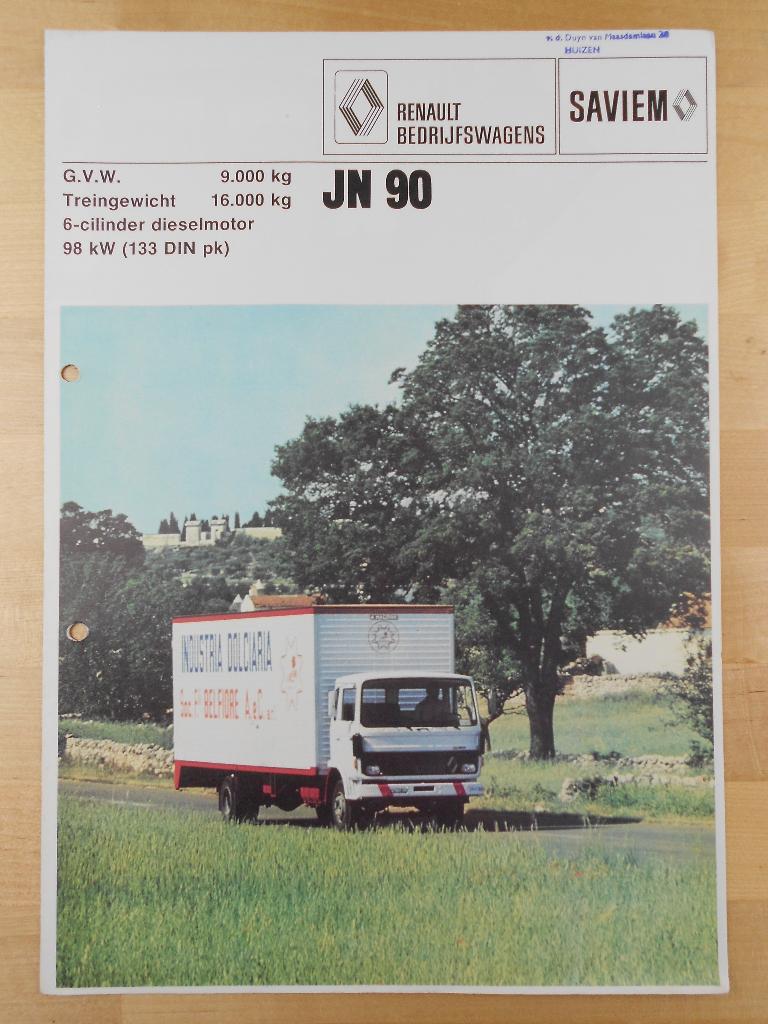 Saviem JN 90 1978 Brochure – JN90 Renault, Saviem, Ophalen of Verzenden, Zo goed als nieuw, Renault