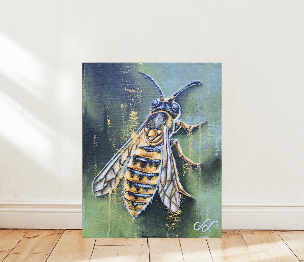 Hand-Painted Wasp Acrylic Canvas Art. (24x30 cm), Expressionistisch, Dieren, Aquarel, Gesigneerd