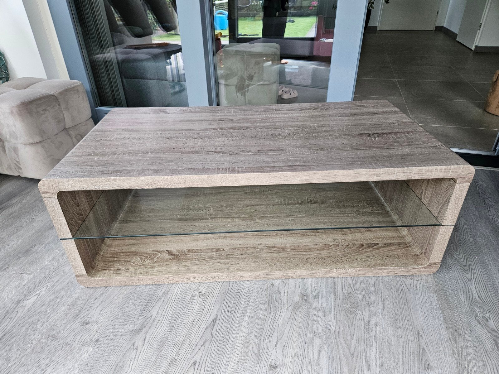 Moderne salontafel met glazen plank 60x120, Ophalen, Gebruikt, 100 tot 150 cm, Glas
