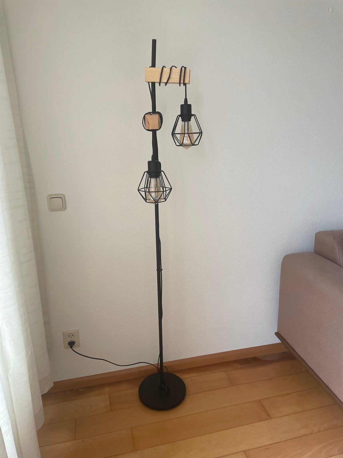 Staande lamp met 2 kooilampen - industrieel design, Ophalen, E27 (groot), Zo goed als nieuw, 150 tot 200 cm