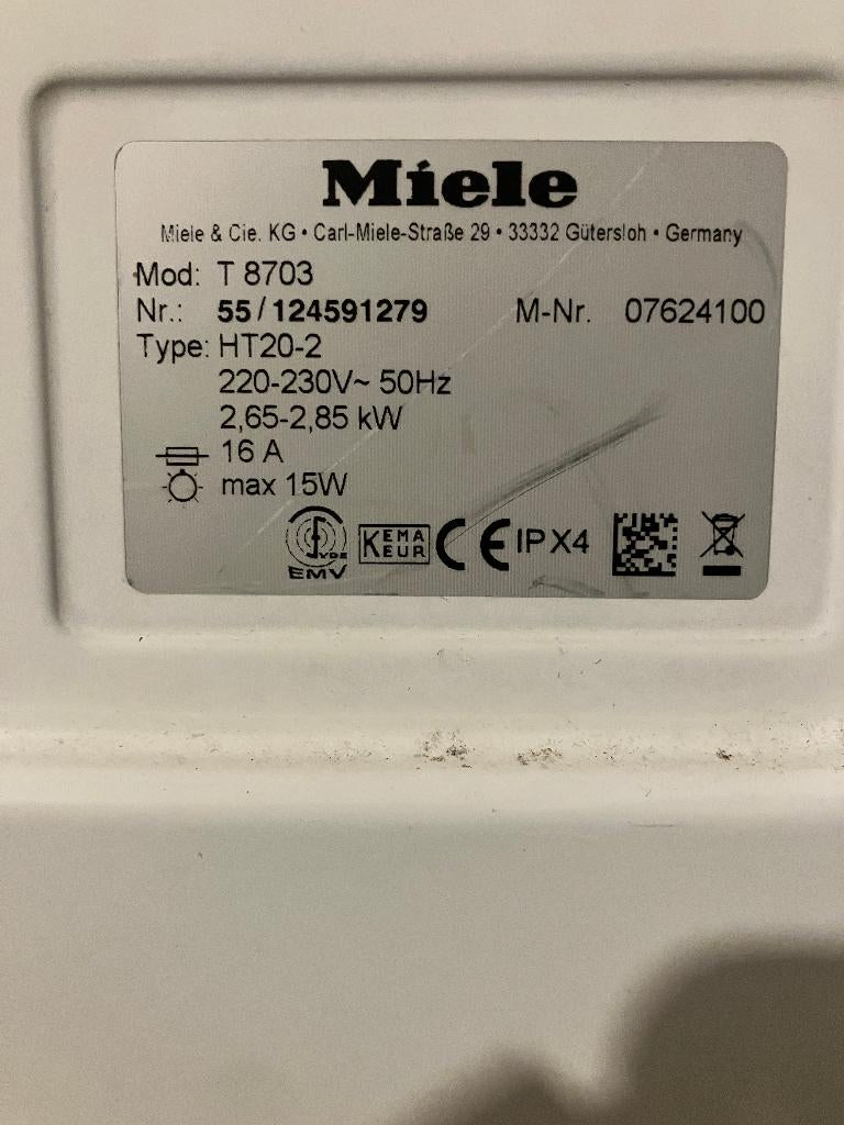 Miele T8703 afvoer droger, Witgoed en Apparatuur, Wasdrogers, Ophalen, 6 tot 8 kg, Gebruikt, Luchtafvoer