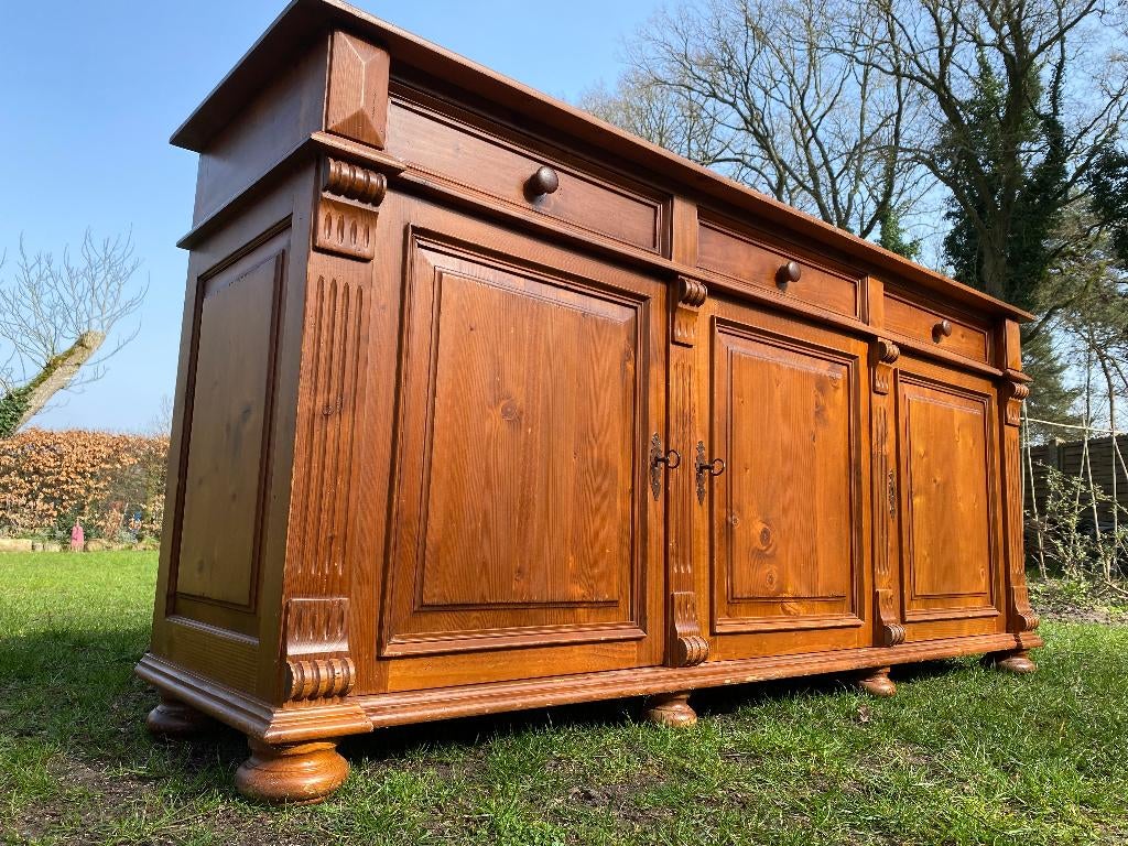 Landelijk dressoir massief hout 194 x 50 x 90, Ophalen, Met deur(en), 150 tot 200 cm, Grenenhout