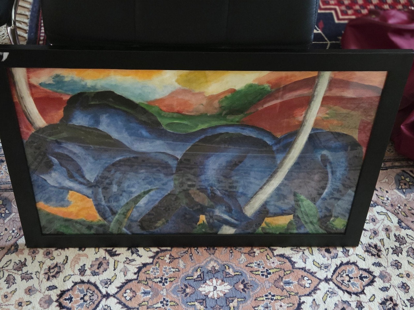 Modern schilderij met blauwe paarden in landschap, Giclée, Papier/karton, Ophalen of Verzenden, Dieren
