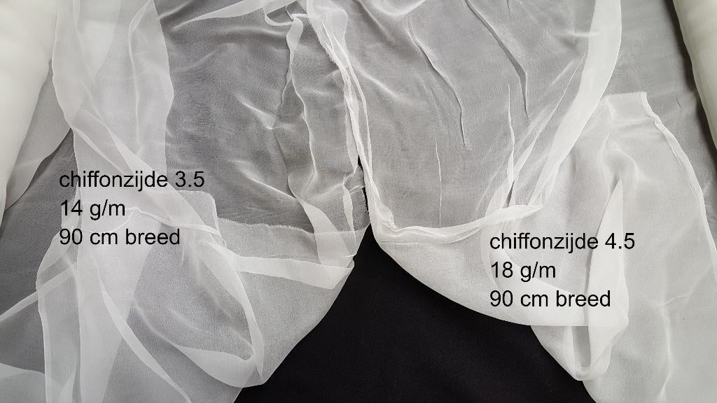 Chiffonzijde, wit, chiffon zijde 90 cm breed 3.5 en 4.5, 120 cm of meer, Wit, Ophalen of Verzenden, Satijn of Zijde