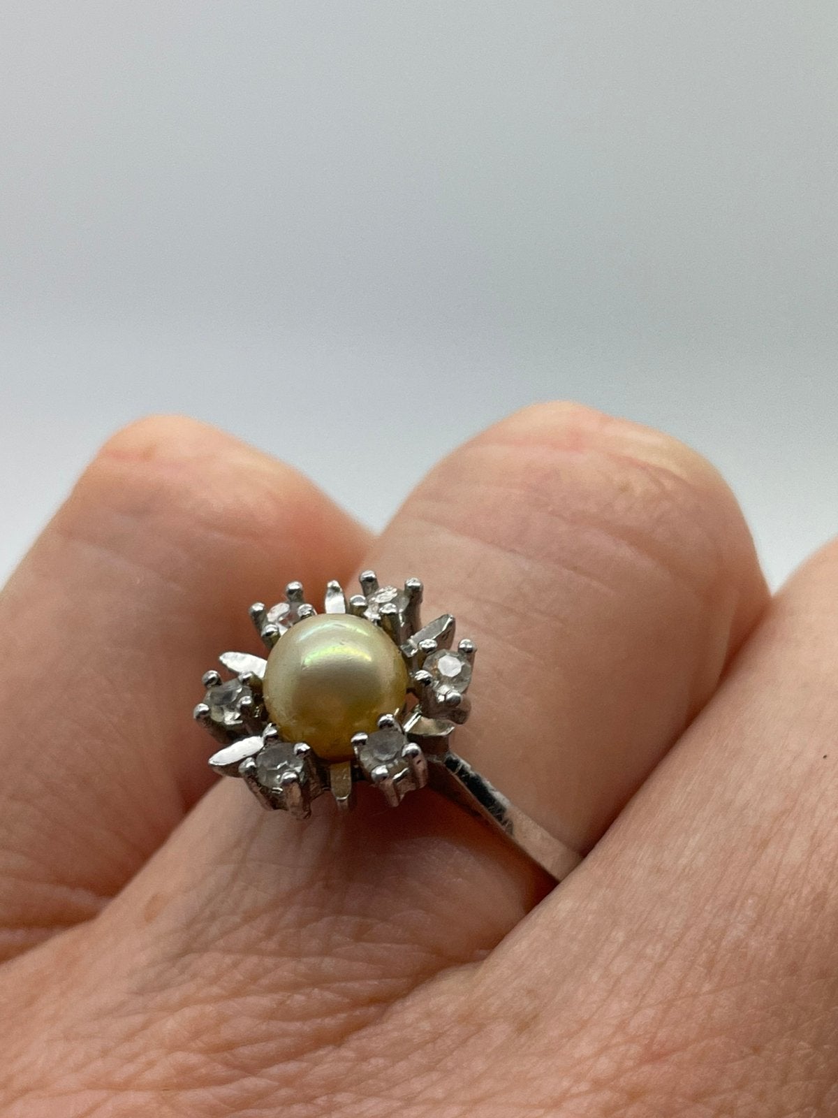 E576 Prachtige zilveren ring parel saffier maat 17,25, Ophalen of Verzenden, Zilver, Ring, Met edelsteen