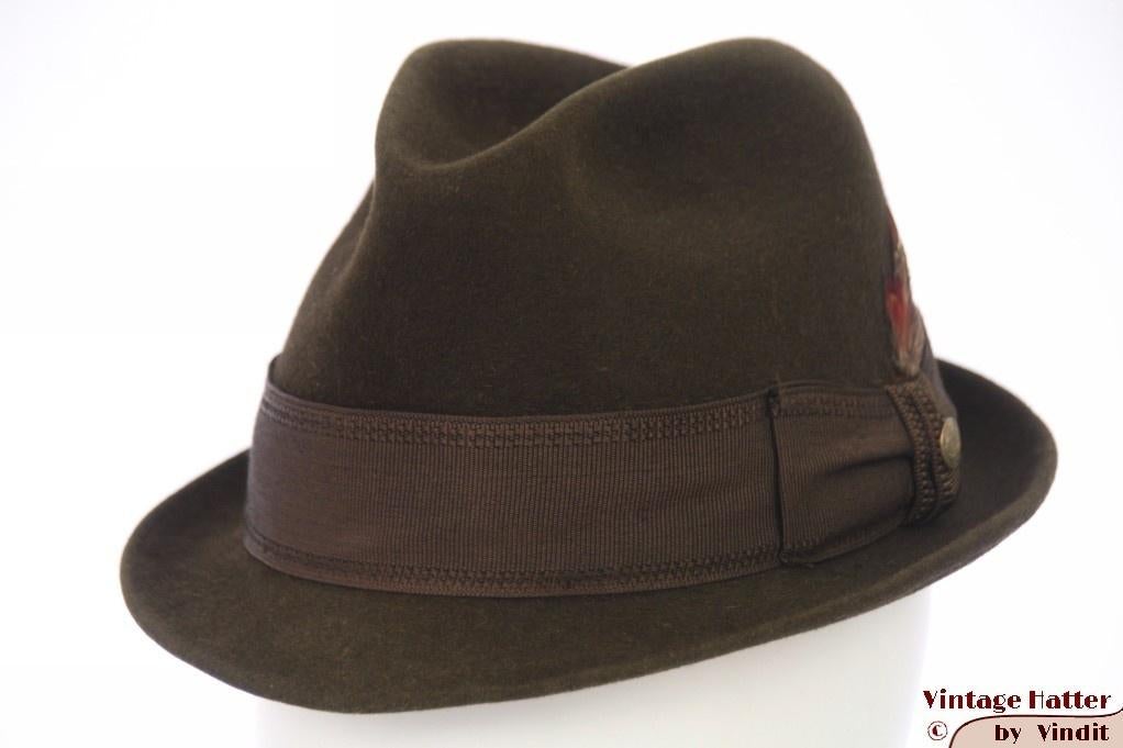 Vintage Gleufhoed Jacht trilby Anton Fischer donker groen 56, Kleding | Heren, Hoeden en Petten, Hoed, Ophalen of Verzenden, Gedragen