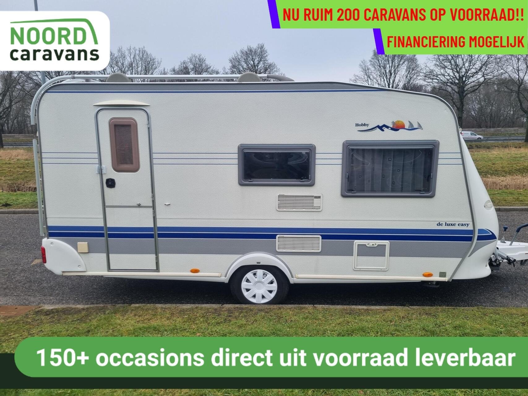 Hobby DE LUXE EASY 440 VOORTENT + DWARSBED + FIETSENDRAGER, Hordeur, Hobby, Bedrijf, 6 tot 7 meter