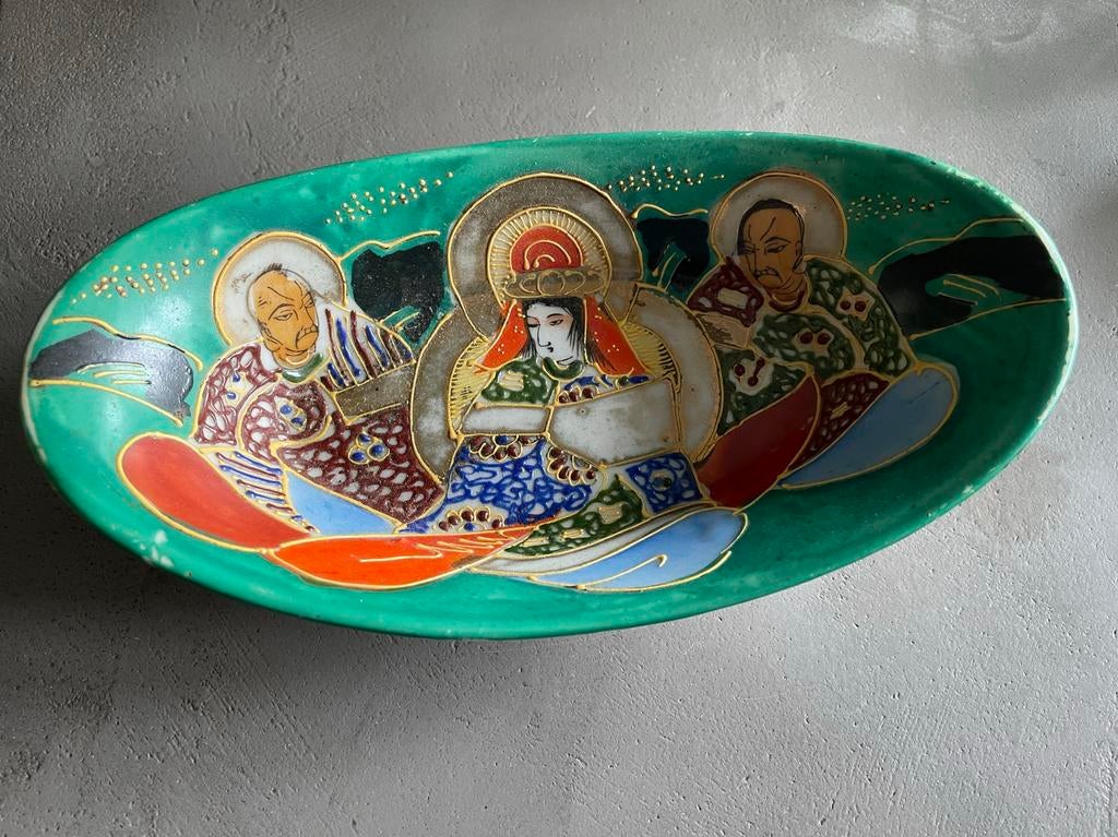 Vintage Satsuma Ovaal schaaltje met Japanse figuren, Ophalen of Verzenden