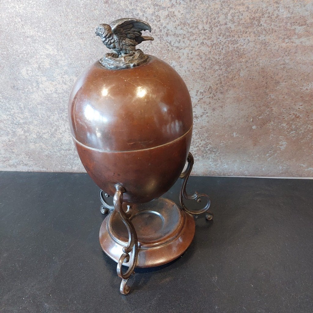 Antieke koperen Eierkoker (Egg coddler) met eierhouder, Antiek en Kunst, Ophalen of Verzenden, Koper
