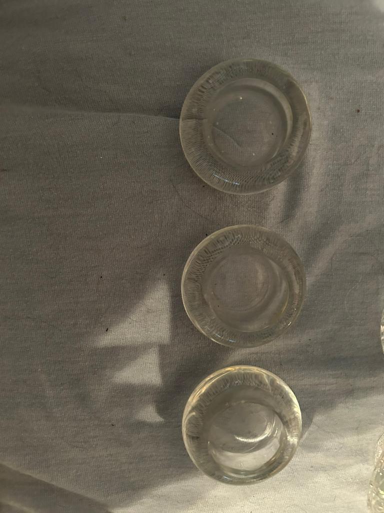 Set van 3 glazen waxinelichtje houders, Antiek en Kunst, Antiek | Glas en Kristal, Ophalen of Verzenden