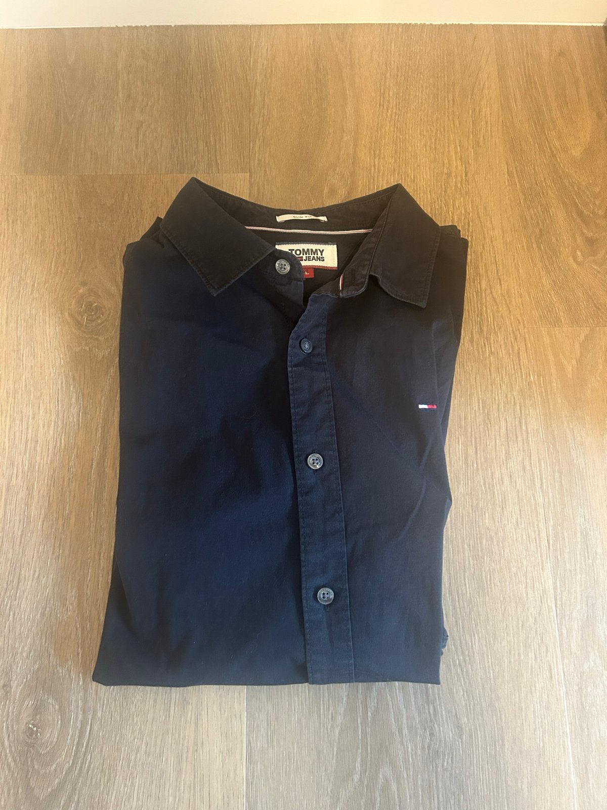 Tommy Jeans Slim Fit Overhemd - Maat L, Kleding | Heren, Overhemden, Verzenden, Gedragen, Blauw, Halswijdte 41/42 (L)
