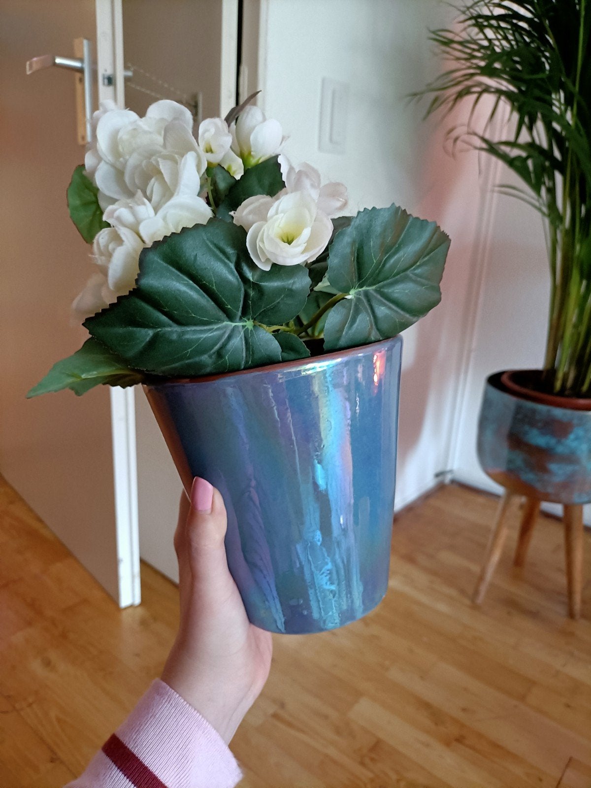 Witte Kunstbloemen in parelmoer Pot, Ophalen, Gebruikt, Met pot of vaas, Kunstbloem