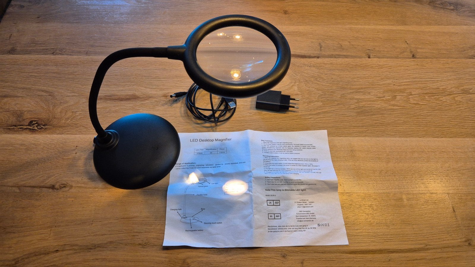 LED Desktop Vergrootglas met Flexibele Arm en Dimbaar Licht, Ophalen, Zo goed als nieuw, Loeplamp