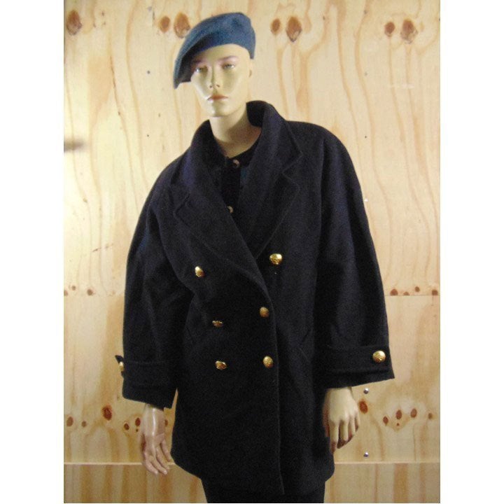 Vintage zwart / grijze wollen jas double breasted maat 46, Kleding | Dames, Verzenden, Zwart, Maat 46/48 (XL) of groter, Zo goed als nieuw