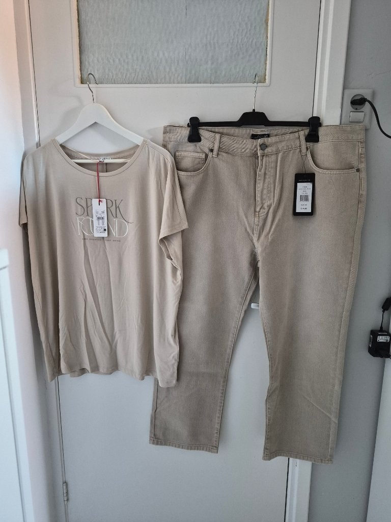 NIEUW broek norah maat 48 + tshirt street one maat 46 48, Beige, Nieuw, Ophalen of Verzenden, Lang