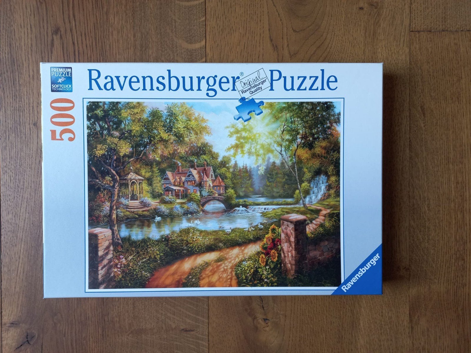 Ravensburger Legpuzzel 500 stukjes - Cottage aan de Rivier, Ophalen of Verzenden, Zo goed als nieuw, Legpuzzel