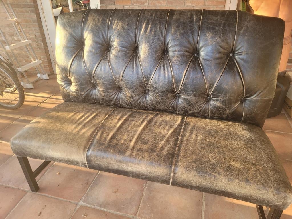 Eetbank keukenbank leder!, gecapitioneerd used look zwart, Minder dan 75 cm, Leer, Ophalen of Verzenden, Zo goed als nieuw