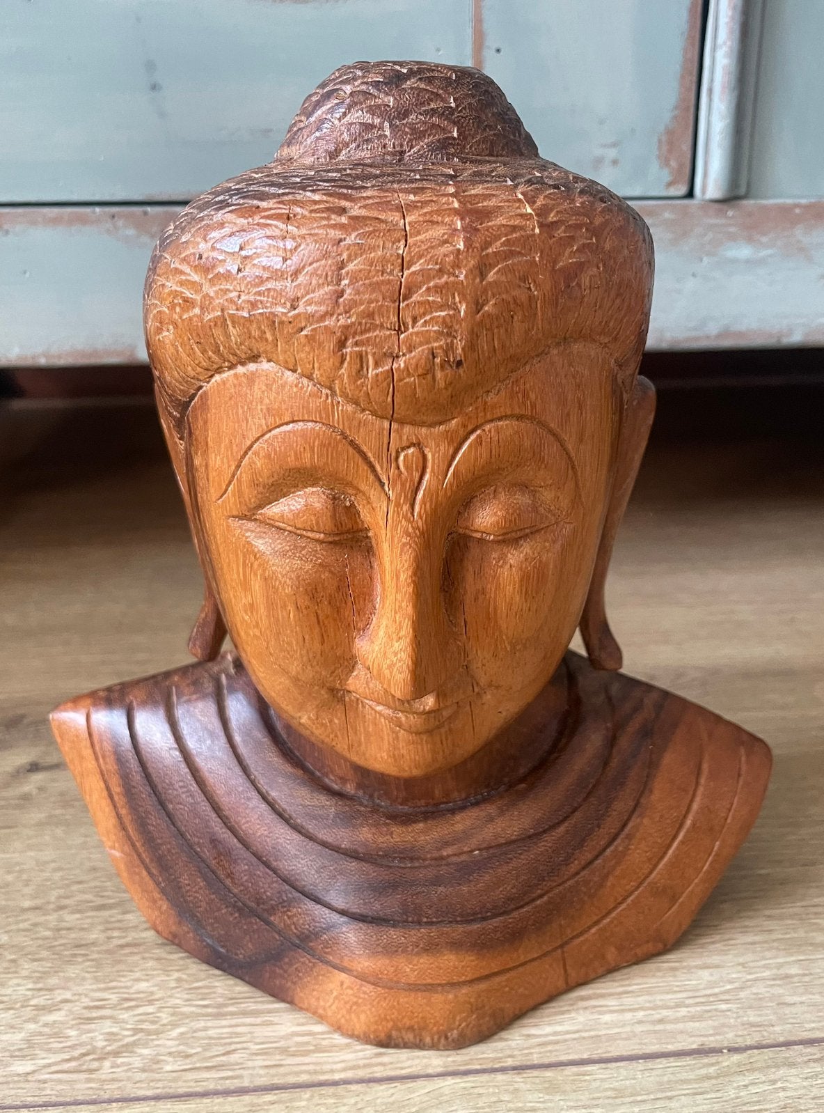 Houten buddha buste beeld Boeddha, Ophalen of Verzenden, Zo goed als nieuw