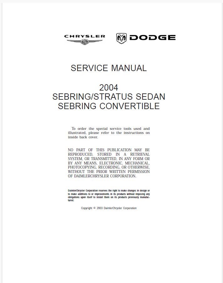 Werkplaatsmanual Chrysler Sebring/Stratus en LeBaron, Ophalen