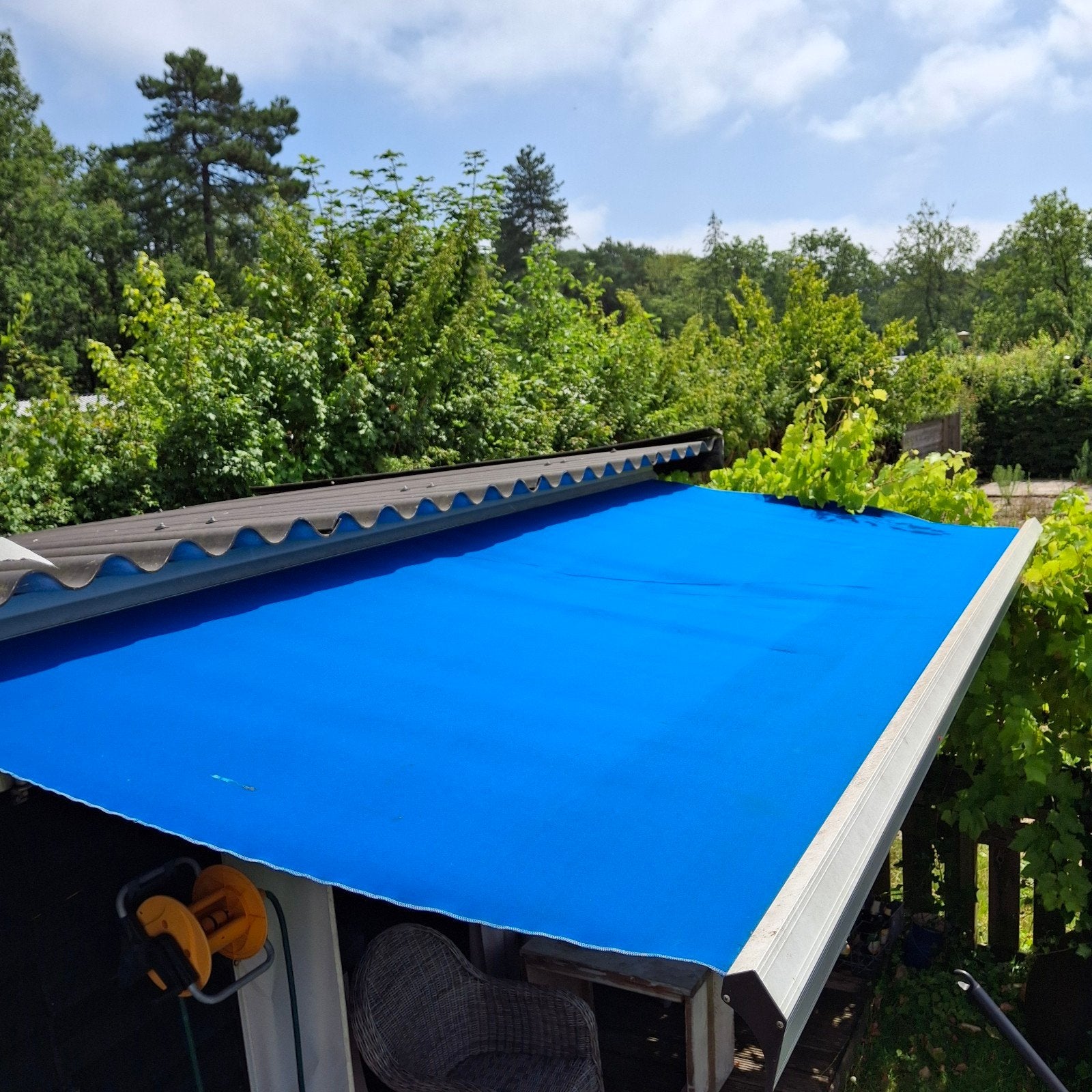 Zonneluifel 4 meter breed - Blauw, Ophalen, Gebruikt, 250 cm tot 450 cm, Overige typen