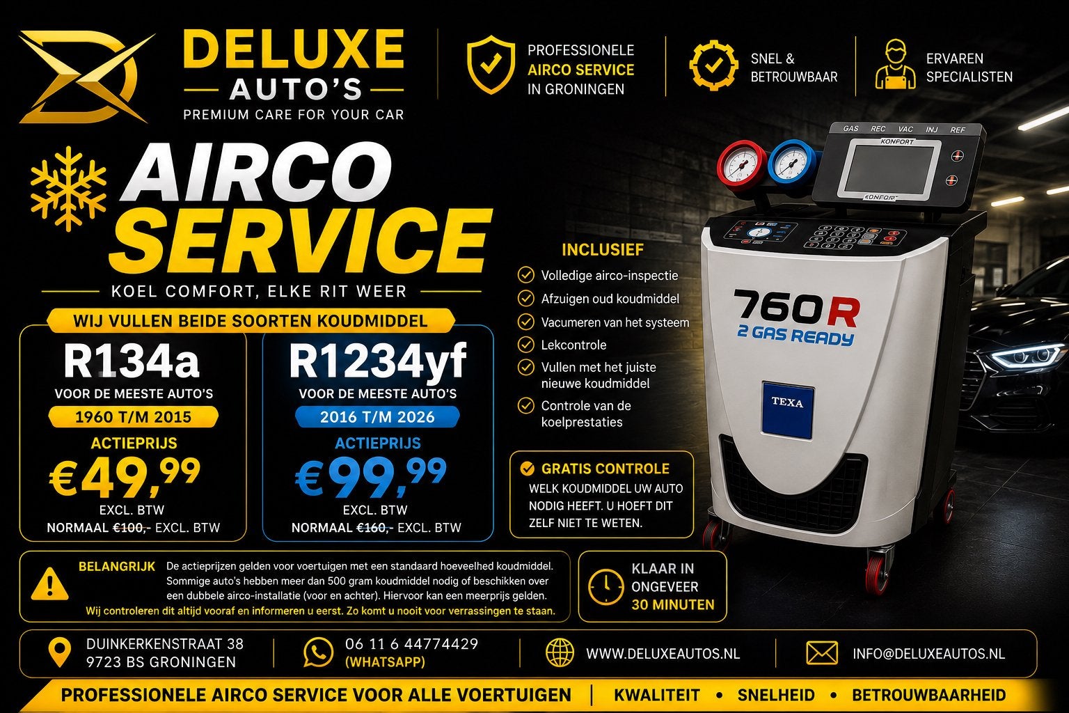 AIRCO SERVICE ACTIE – R134a & R1234yf | GRONINGEN, Overige werkzaamheden