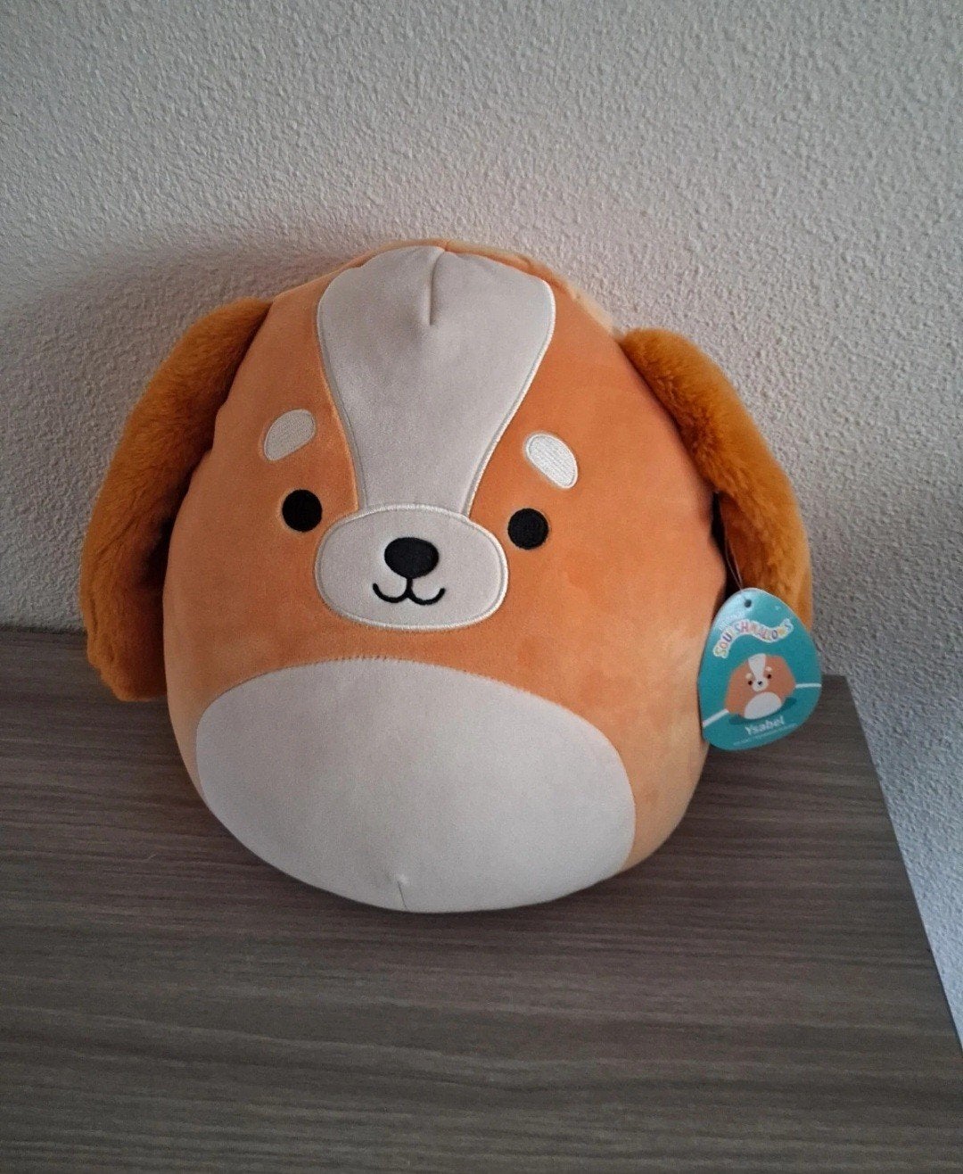Squishmallow 30 cm Hond Ysabel Oranje/Wit - nieuw, Overige karakters, Nieuw, Met label, Middelgroot (20 tot 80 cm)