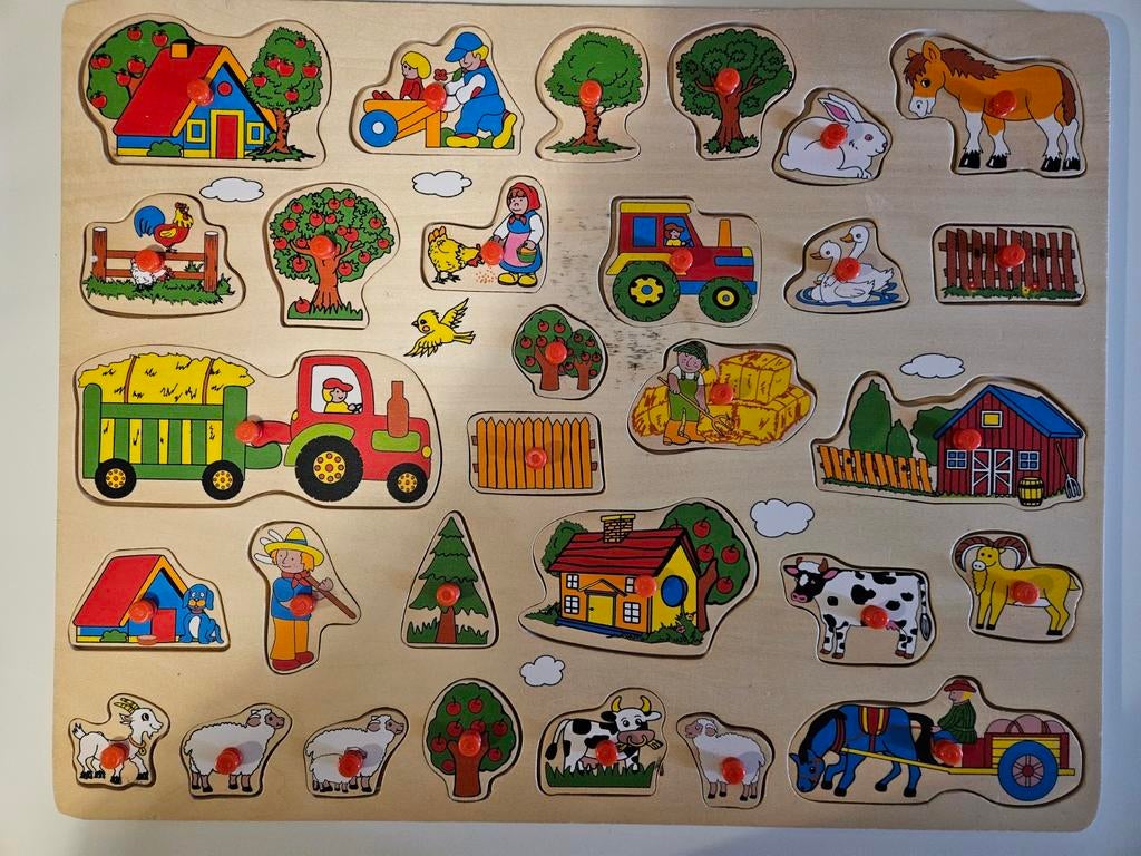 Johntoy knopjes houten boerderij legpuzzel voor kinderen, Ophalen, Gebruikt