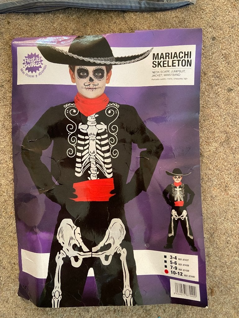 Verkleden, Halloween, mariachi skelet, 10-12 jaar, zgan, Kinderen en Baby's, Kinderkleding | Maat 140, Ophalen of Verzenden, Zo goed als nieuw