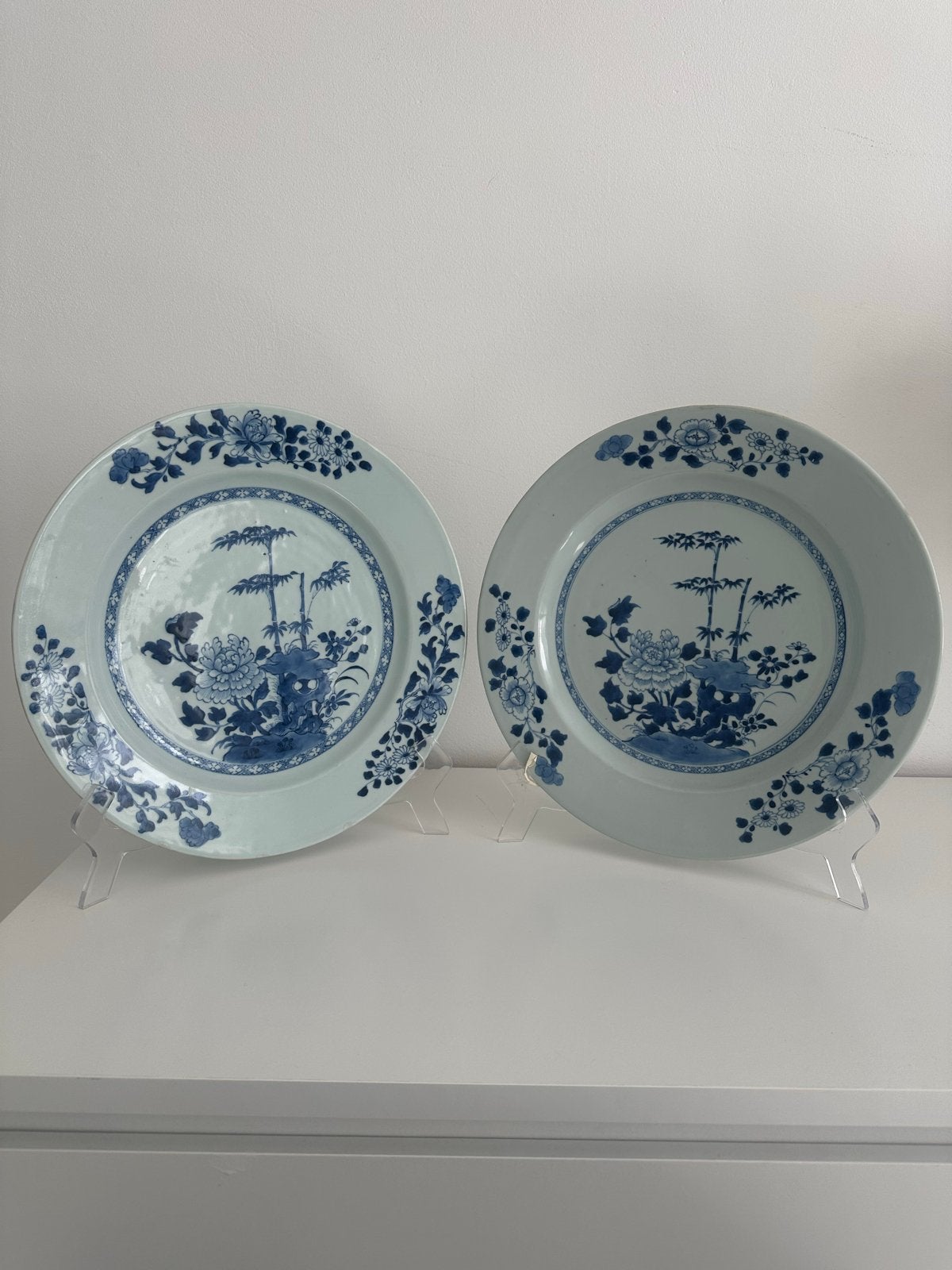 Antieke Chinese Blauw/Wit Borden, 18e Eeuw, Ø 35,5 cm, Ophalen of Verzenden