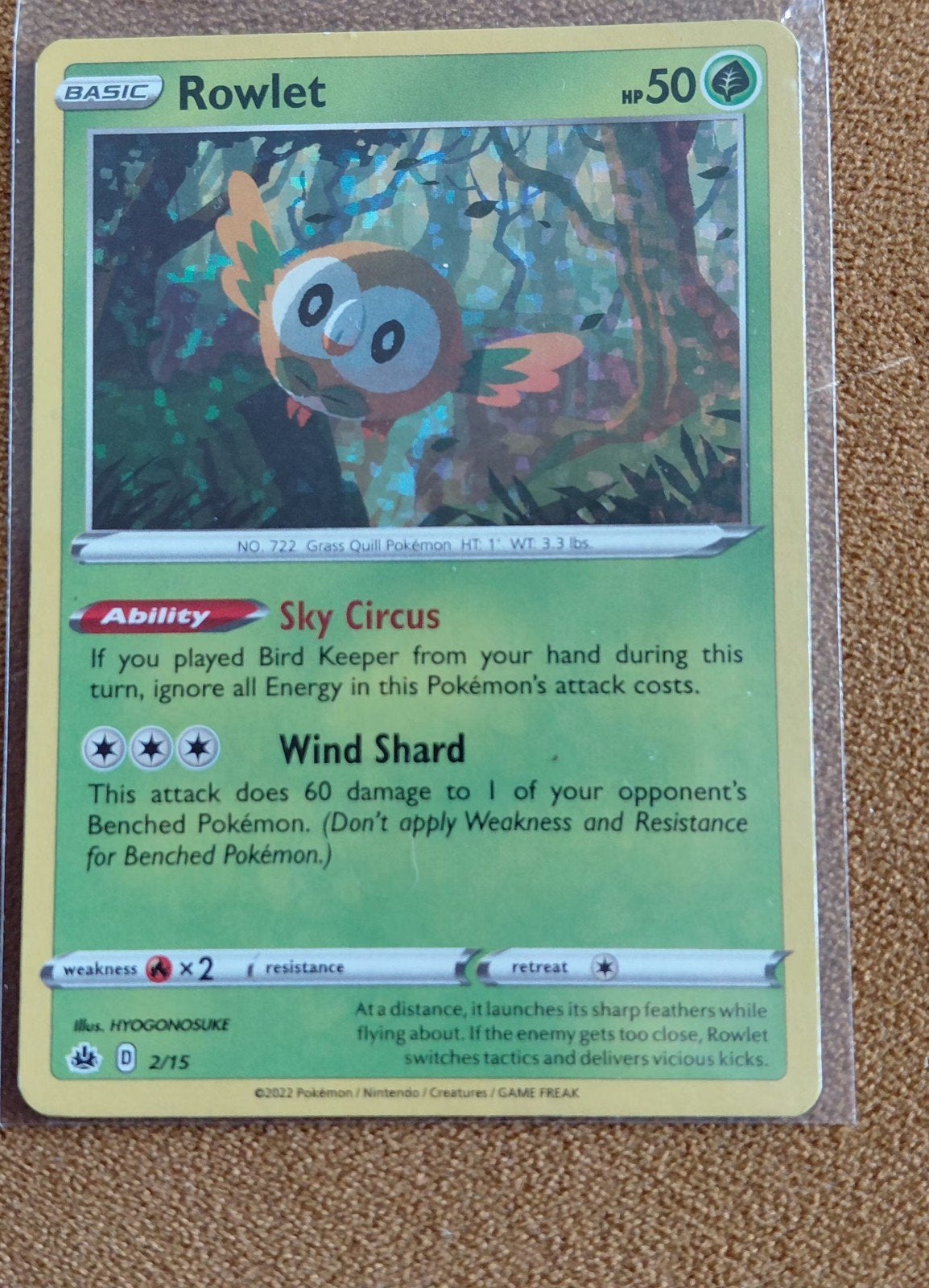Pokémon Kaart Rowlet 002/015 Holo  McDonalds, Ophalen of Verzenden, Zo goed als nieuw, Foil
