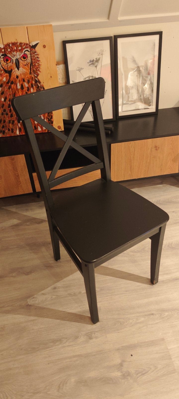 4 zwarte eetkamerstoelen van IKEA, Ophalen, Gebruikt, Zwart, Vier