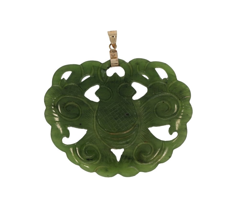 Jade Nefriet edelsteen grote 14k gouden hanger ketting, Verzenden, Goud, Hanger, Met edelsteen