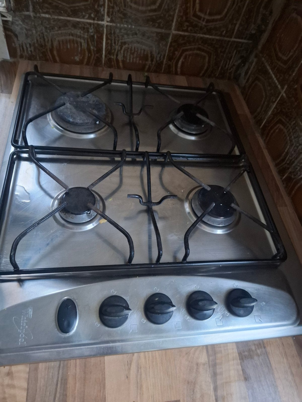 whirlpool gaskookplaat 4 pits rvs aardgas, Witgoed en Apparatuur, Ophalen, Gebruikt, 4 kookzones, Inbouw