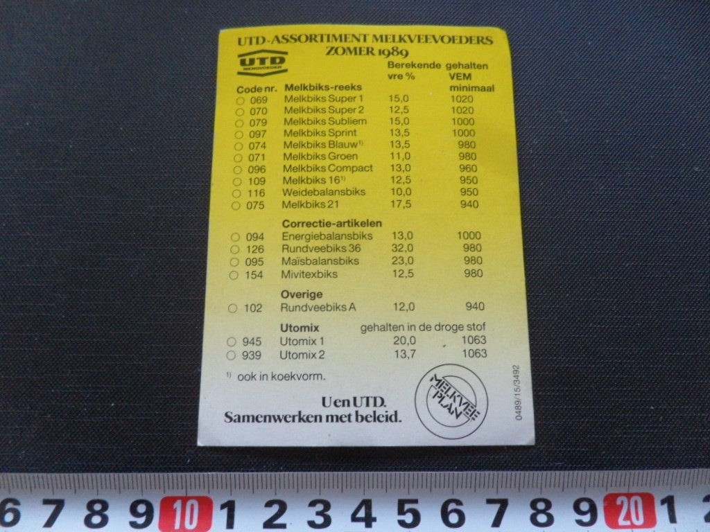 sticker UTD assortiment melkveevoeders zomer 1989, Ophalen of Verzenden, Zo goed als nieuw