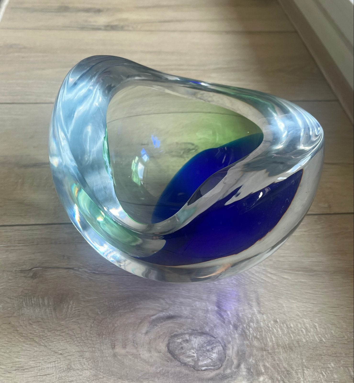 Glazen sculptuur met blauw en groen, Ophalen of Verzenden