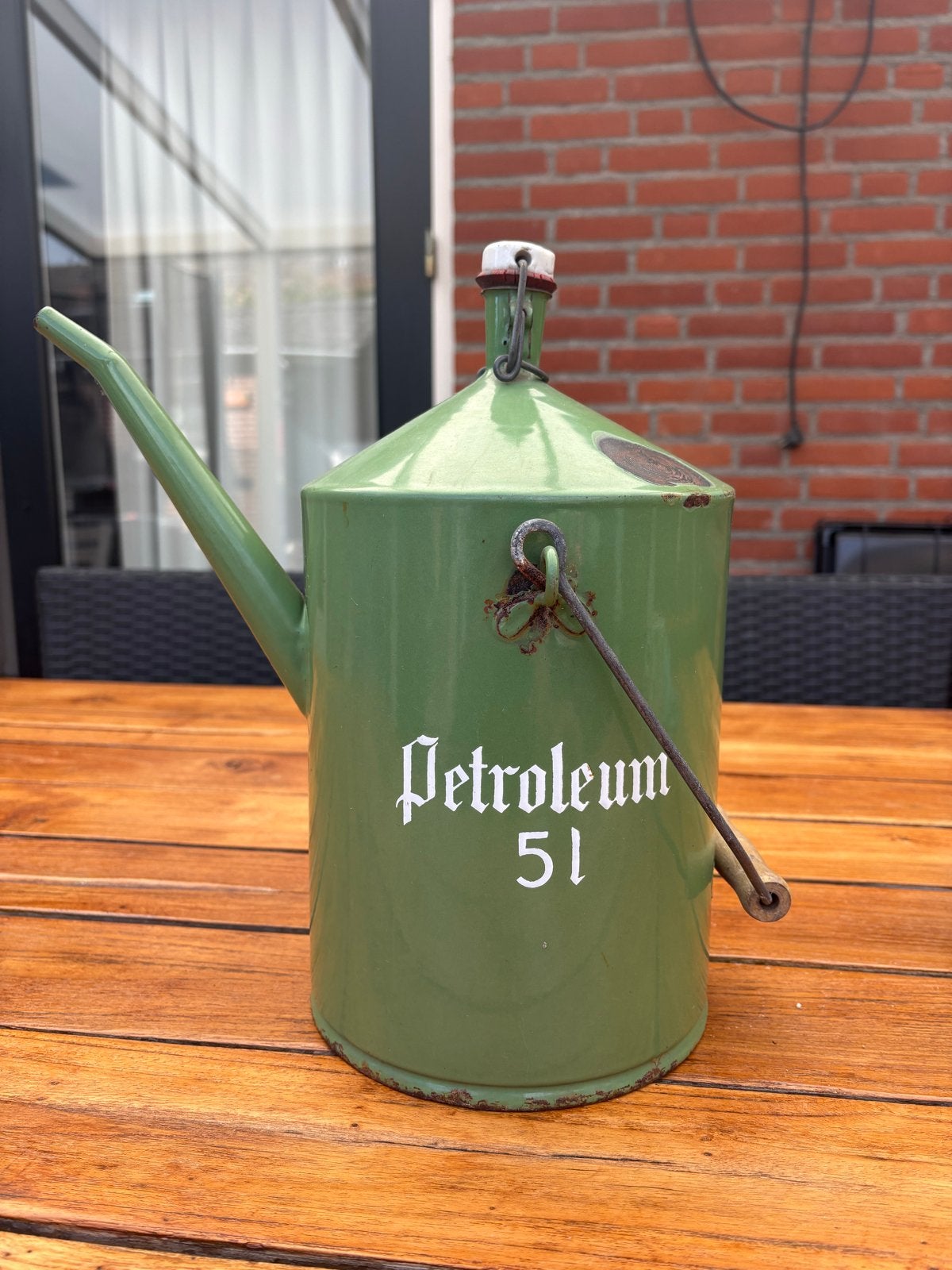 Neerlandia 5L Emaille Petroleum Kan - Vintage Groen, Ophalen of Verzenden