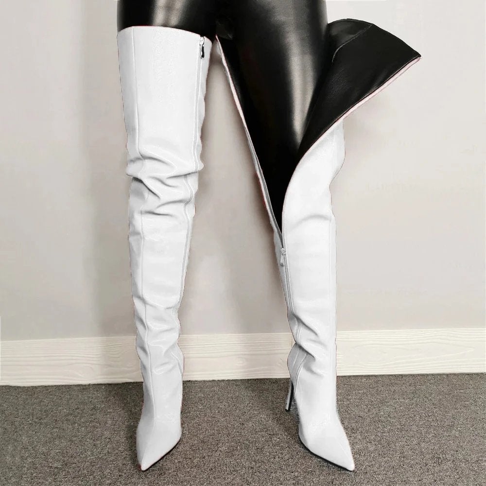 Witte leren overknee dames laarzen met rits, Verzenden, Nieuw, Wit, Hoge laarzen
