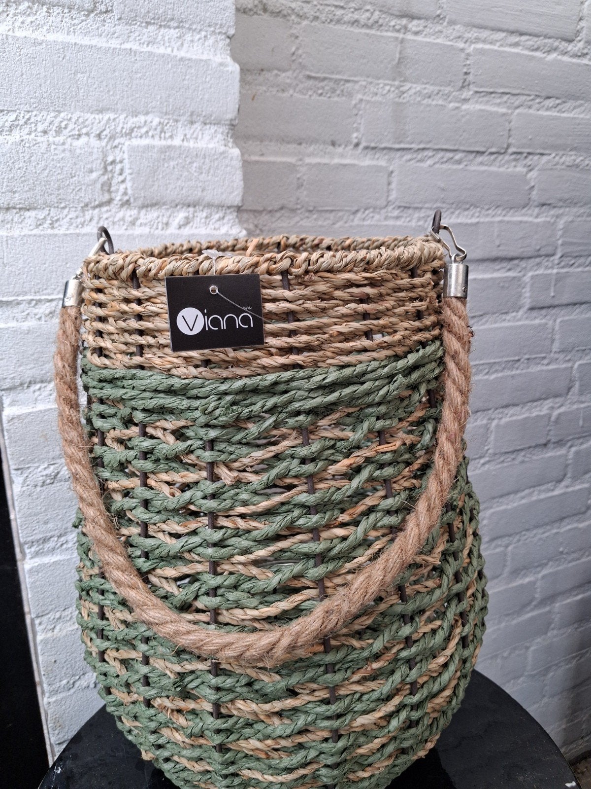Rotan zeegras windlicht 32 cm, Huis en Inrichting, Woonaccessoires | Kandelaars en Kaarsen, Verzenden, 25 tot 50 cm
