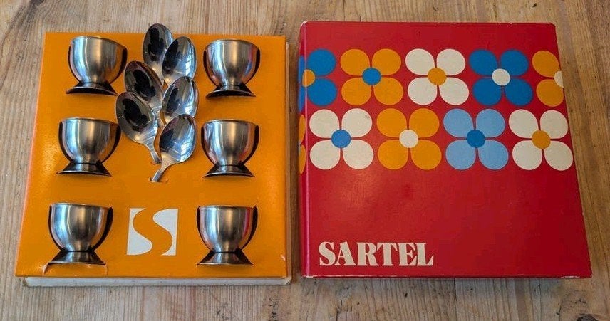Vintage Sartel eierdopjesset Inox 18/10 jaren '70, Ophalen of Verzenden
