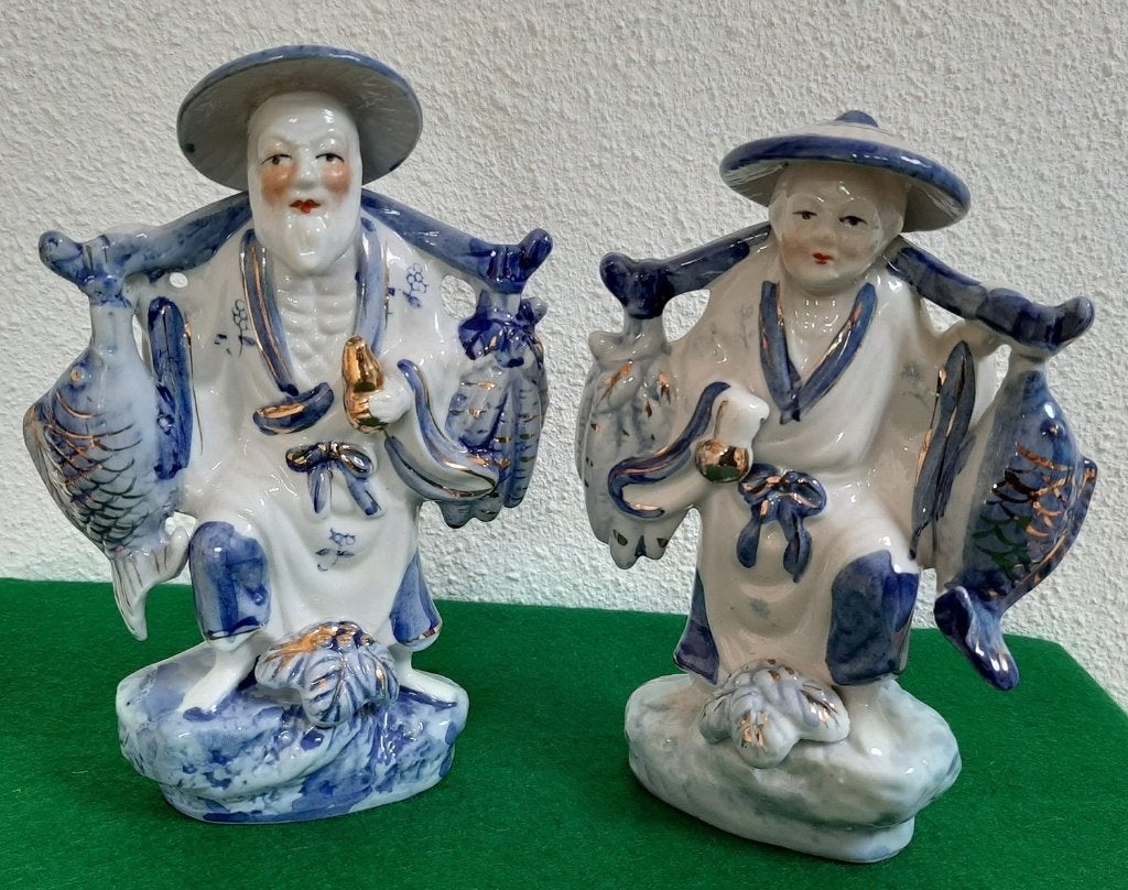 Set porseleinen beeldjes van Chinese vissers, Ophalen of Verzenden, Gebruikt, Mens