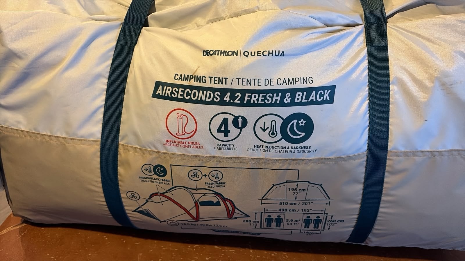 Quechua Air Seconds 4.2 Fresh & Black opblaasbare tent, Ophalen of Verzenden, Zo goed als nieuw, Tot en met 4