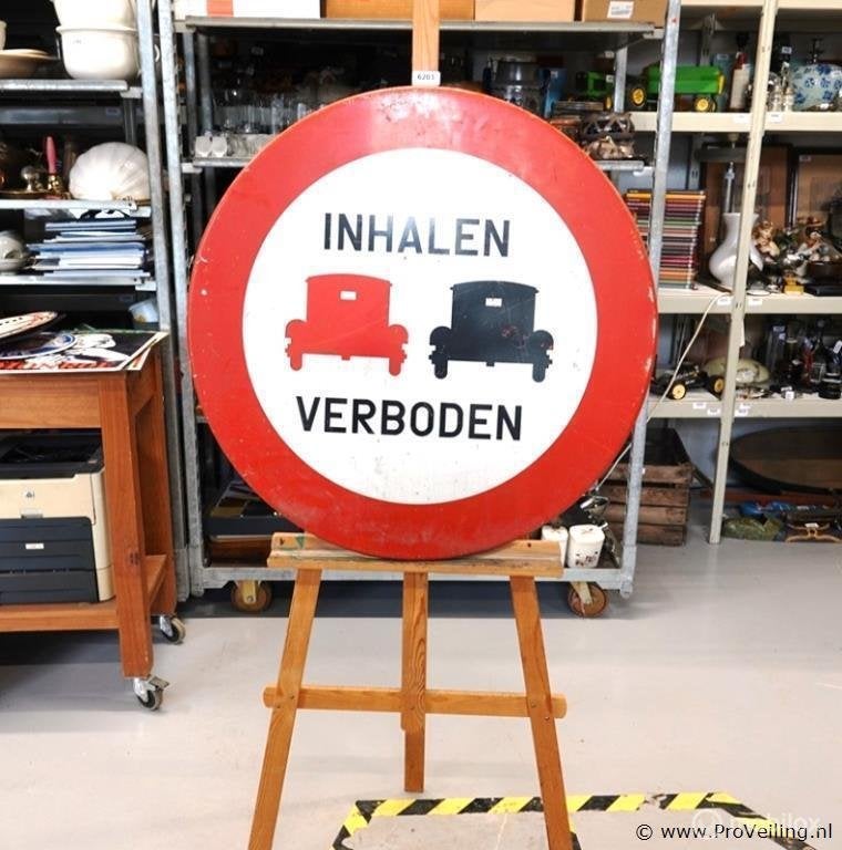 Online Veiling: Vintage beschilderd ijzeren bord verboden...