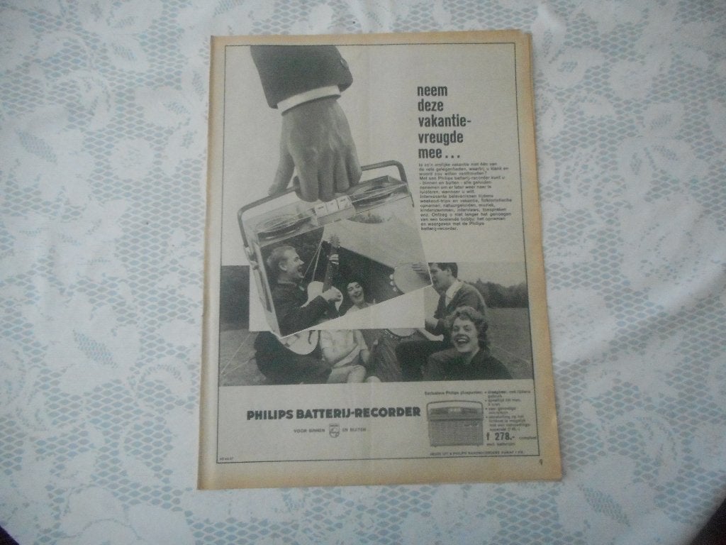 Adv. Philips. Batterij-recorder. Vakantievreugde. 1962., Ophalen of Verzenden, Gebruikt, Overige typen