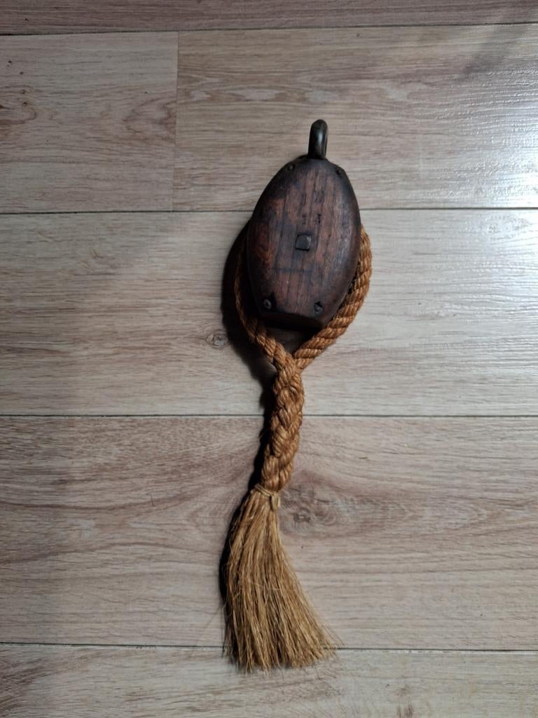 Antieke houten katrol met touw - Maritieme decoratie, Ophalen of Verzenden