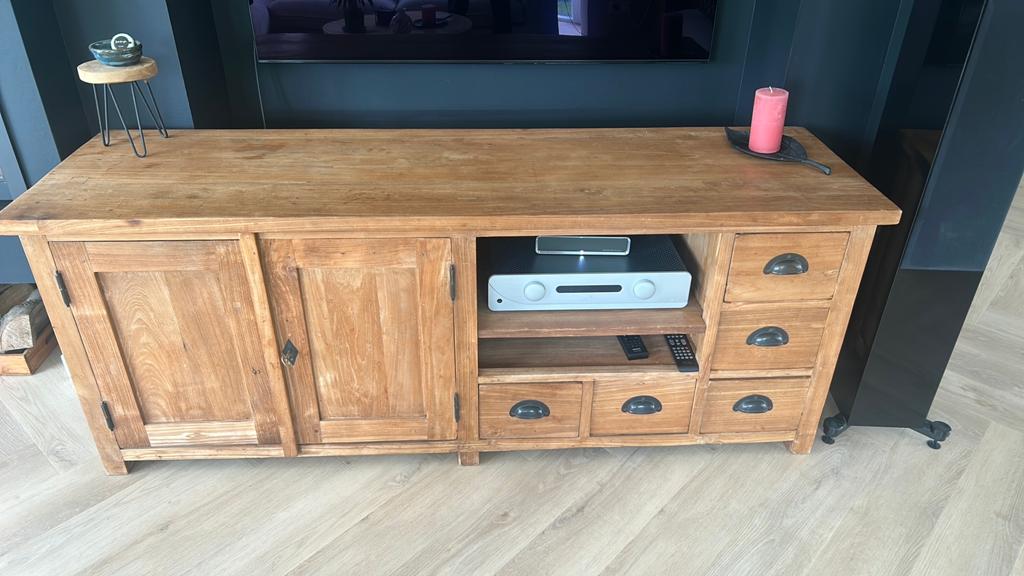 Teak houten tv kast 170x65, Ophalen, Zo goed als nieuw, 25 tot 50 cm, Minder dan 100 cm