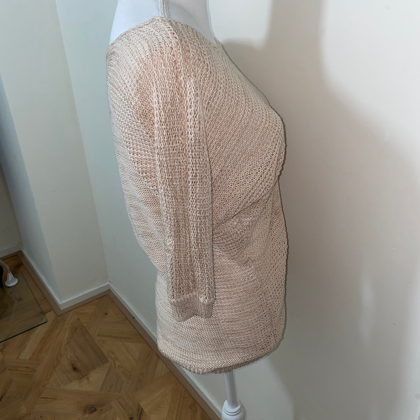 Amisu beige fijngebreide trui met glitter XS, Ophalen of Verzenden, Zo goed als nieuw, Maat 34 (XS) of kleiner, Roze